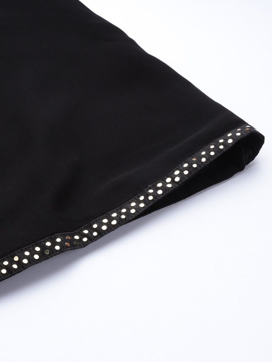 Black Silver Embellished Kurta with Palazzo and Net Dupatta - inddus-us