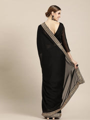 Black Solid Silk Blend Saree - inddus-us