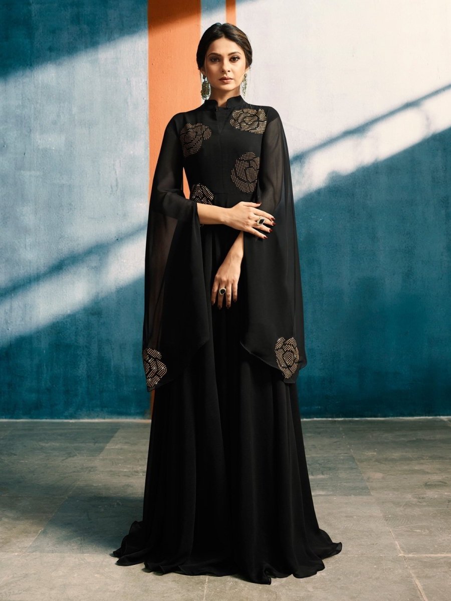 Black Thread Embroidered Dress - inddus-us