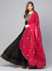 Black Thread Embroidered Gown Suit - inddus-us