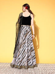 Black & White Embellished Semi-Stitched Lehenga & Unstitched Blouse With Dupatta - Inddus.com