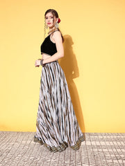 Black & White Embellished Semi-Stitched Lehenga & Unstitched Blouse With Dupatta - Inddus.com