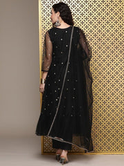 Black Women Floral Embroidered Regular Sequinned Kurta with Trousers & With Dupatta - Inddus.com