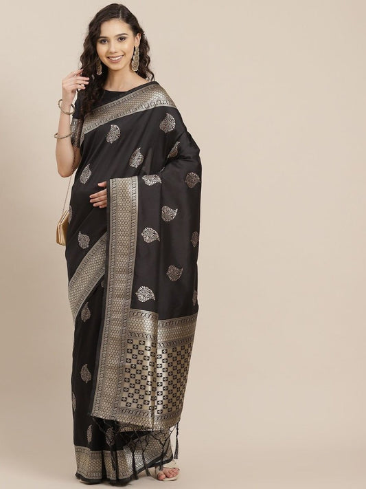 Black Zari Woven Saree - inddus-us