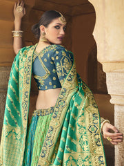 Blue and Green Silk Wedding Lehenga Choli - Inddus.com