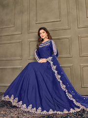 Blue Art Silk Festive-Wear Anarkali Suit - Inddus.com