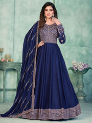 Blue Art Silk Partywear Anarkali-Suit - Inddus.com