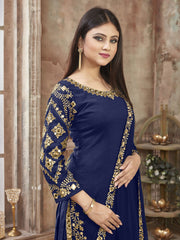 Blue Art Silk Partywear Patiala Suit - Inddus.com