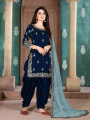 Blue Art Silk Partywear Patiala Suit - Inddus.com