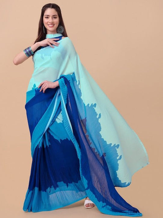 Blue Colourblocked Saree - Inddus.com