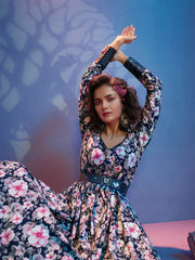 Blue Crepe Festive Anarkali Gown - Inddus.com