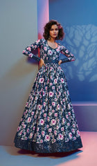 Blue Crepe Festive Anarkali Gown - Inddus.com