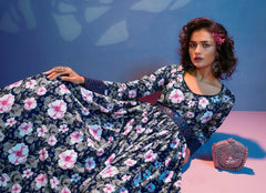 Blue Crepe Festive Anarkali Gown - Inddus.com
