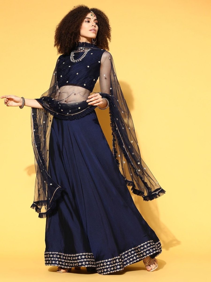 Blue Embroidered Lehenga with Dupatta and Blouse - Inddus.com