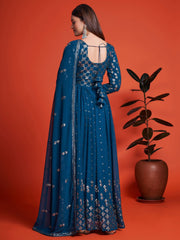 Blue Georgette Festive Wear Anarkali Style Suit - Inddus.com