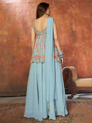 Blue Georgette Festive Wear Sharara Suit - Inddus.com