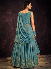 Blue Georgette Partywear Anarkali-Suit - Inddus.com