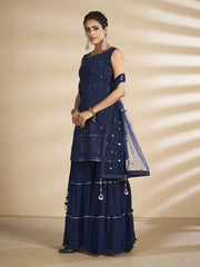 Blue Georgette Wedding Sharara Suit - Inddus.com