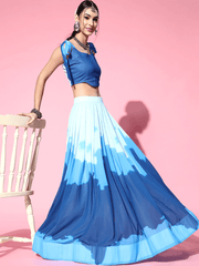 Blue Printed Skirt with Top - Inddus.com