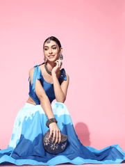 Blue Printed Skirt with Top - Inddus.com