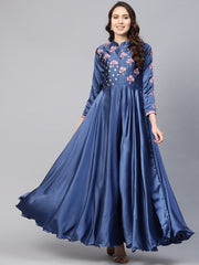 Blue Silk Partywear Dress - inddus-us