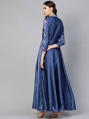 Blue Silk Partywear Dress - inddus-us