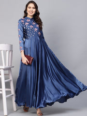 Blue Silk Partywear Dress - inddus-us