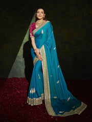 Blue Silk Traditional Saree - Inddus.com