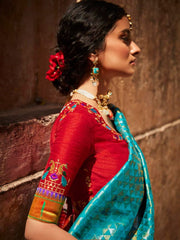 Blue Silk Wedding Saree - Inddus.com