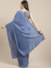Blue Solid Saree with Belt - inddus-us