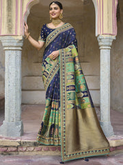 Blue Viscose Silk Traditional Saree - Inddus.com