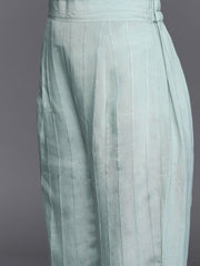 Blue Viscose Silk Woven Design Straight Cut Suit - inddus-us
