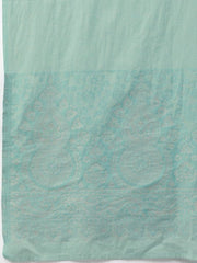 Blue & White Silk Blend Woven Design Unstitched Dress Material - Inddus.com