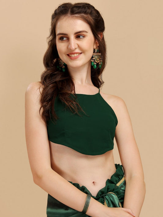 Bottle Green & Black Printed Tie & Dye Ruffle Saree - Inddus.com