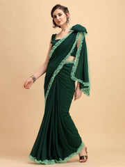 Bottle Green Ruffled Border Saree - inddus-us