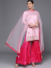 breathtaking-pink-silk-blend-embroidered-kurta-set - Inddus.com