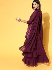 breathtaking purple poly georgette embroidered kurta set