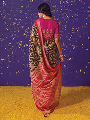 Brown Brasso Embroidered Saree - Inddus.com