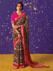 Brown Brasso Embroidered Saree - Inddus.com
