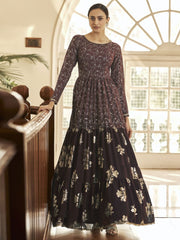 Brown Georgette Designer Gown - Inddus.com