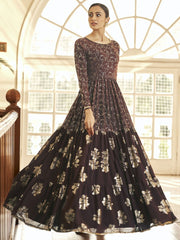 Brown Georgette Designer Gown - Inddus.com