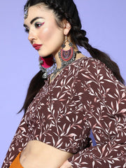 Brown Polyester Printed Crop Top - Inddus.com