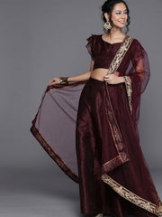 Burgundy Art Silk Solid Lehenga Choli - inddus-us