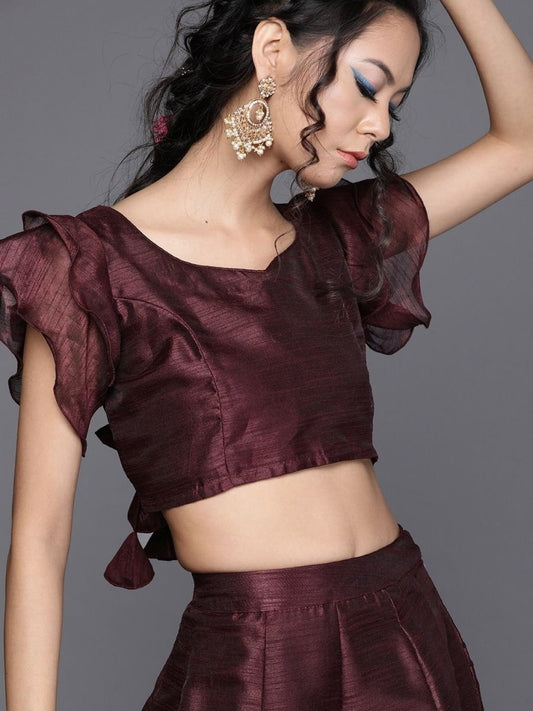 Burgundy Art Silk Solid Lehenga Choli - inddus-us