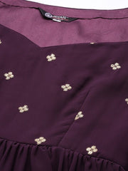 Burgundy Zari Embroidered Georgette Ethnic Gown - Inddus.com