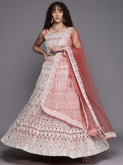 Pink and white Readymade embroidered lehenga choli with dupatta