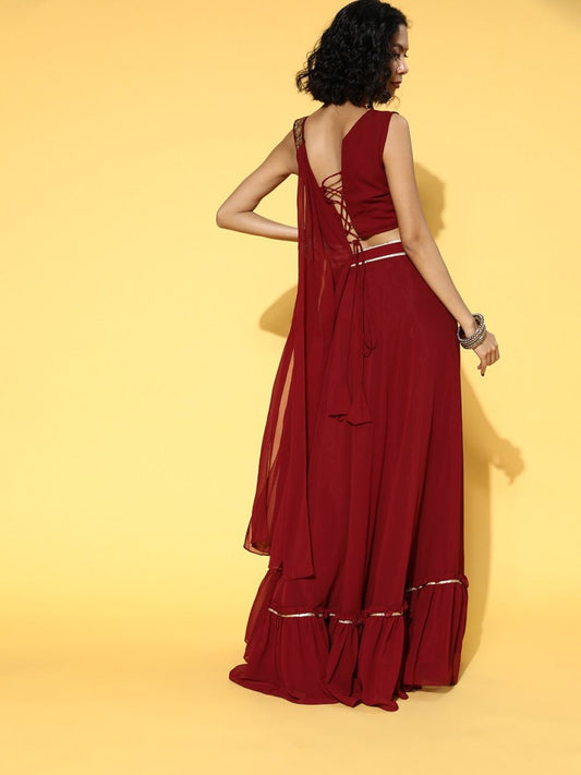 Charming Maroon Solid Semi-Stitched Lehenga Choli with Dupatta - Inddus.com