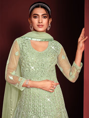 Charming Pista Green Net Festive Gown - Inddus.com