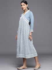 Chikankari Embroidered A-Line Midi Dress - Inddus.com