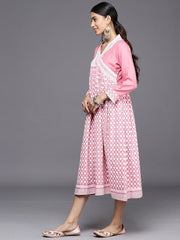 Chikankari Embroidered A-line Midi Dress - Inddus.com